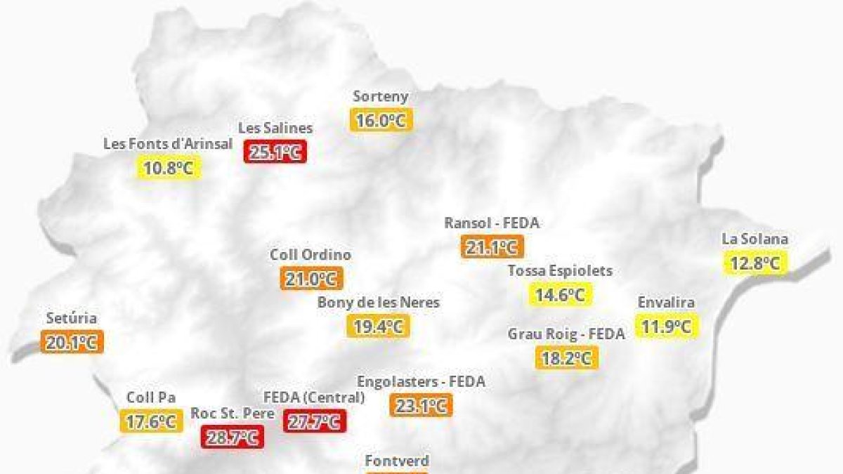 Temperatures registrades aquesta tarda