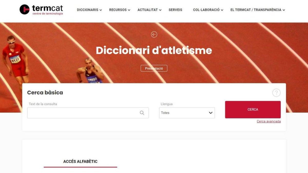Pàgina web de consulta del diccionari de l'esport del TERMCAT