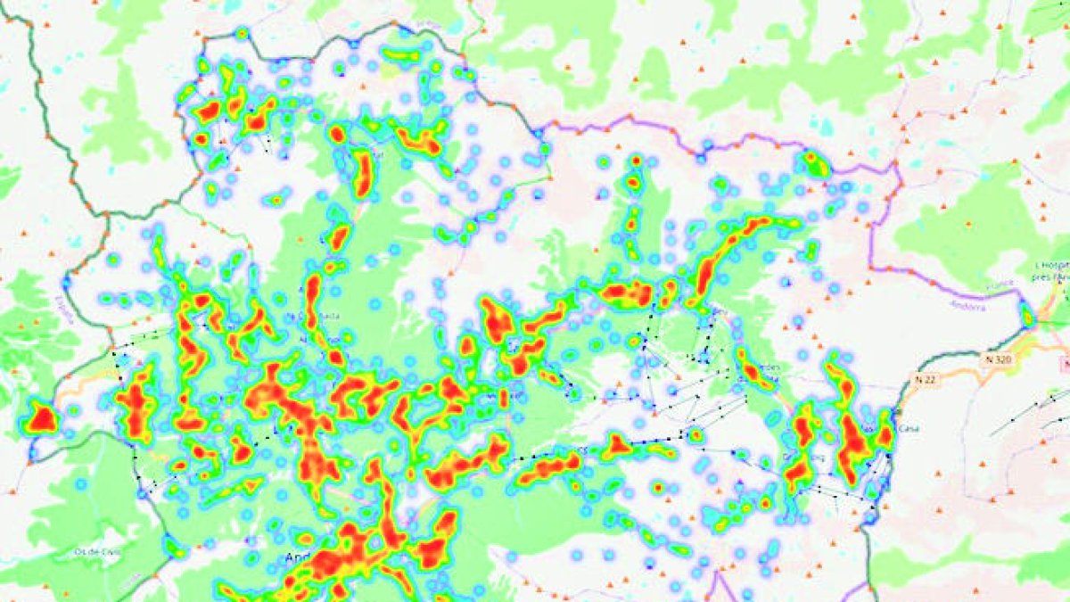 Mapa de situació i densitat d'observacions fetes a l'ornitho