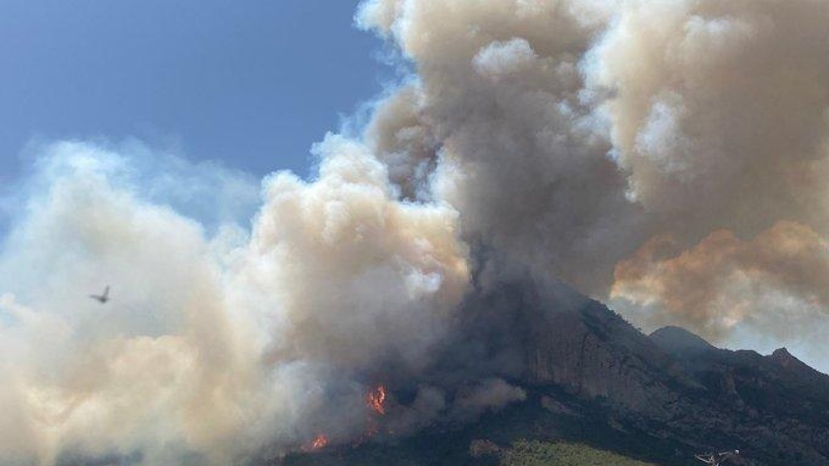 L'incendi afecta la zona del Roc de Rombau
