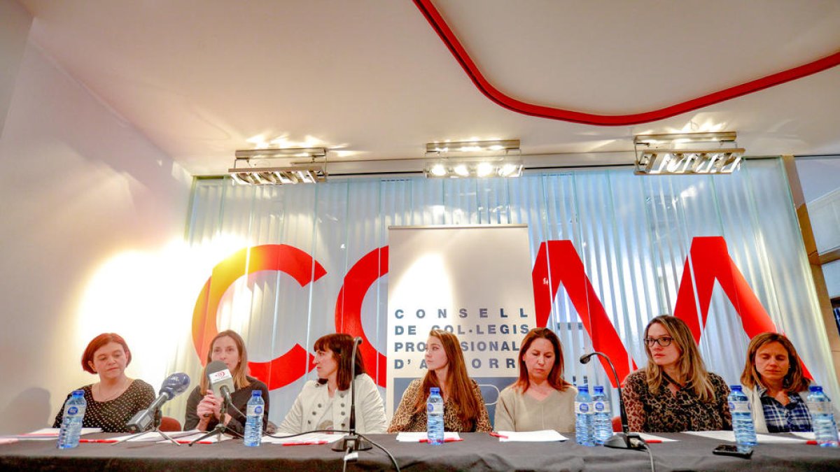 Les representants dels col·legis sanitaris durant la roda de premsa conjunta per expressar el malestar amb la cartera de serveis.