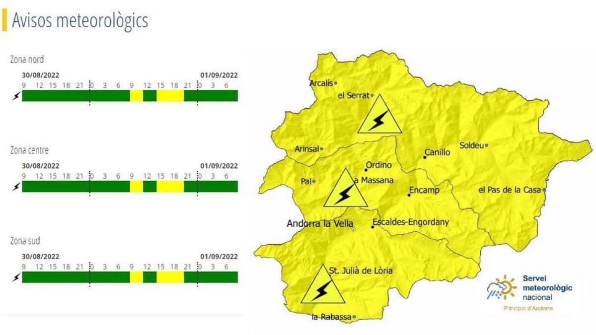 Avís groc per tempestes demà