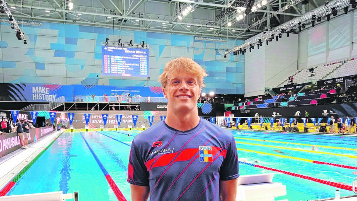 Bernat Lomero durant el recent Campionat Mundial de Budapest, on va fregar el rècord d'Andorra als 50 papallona.