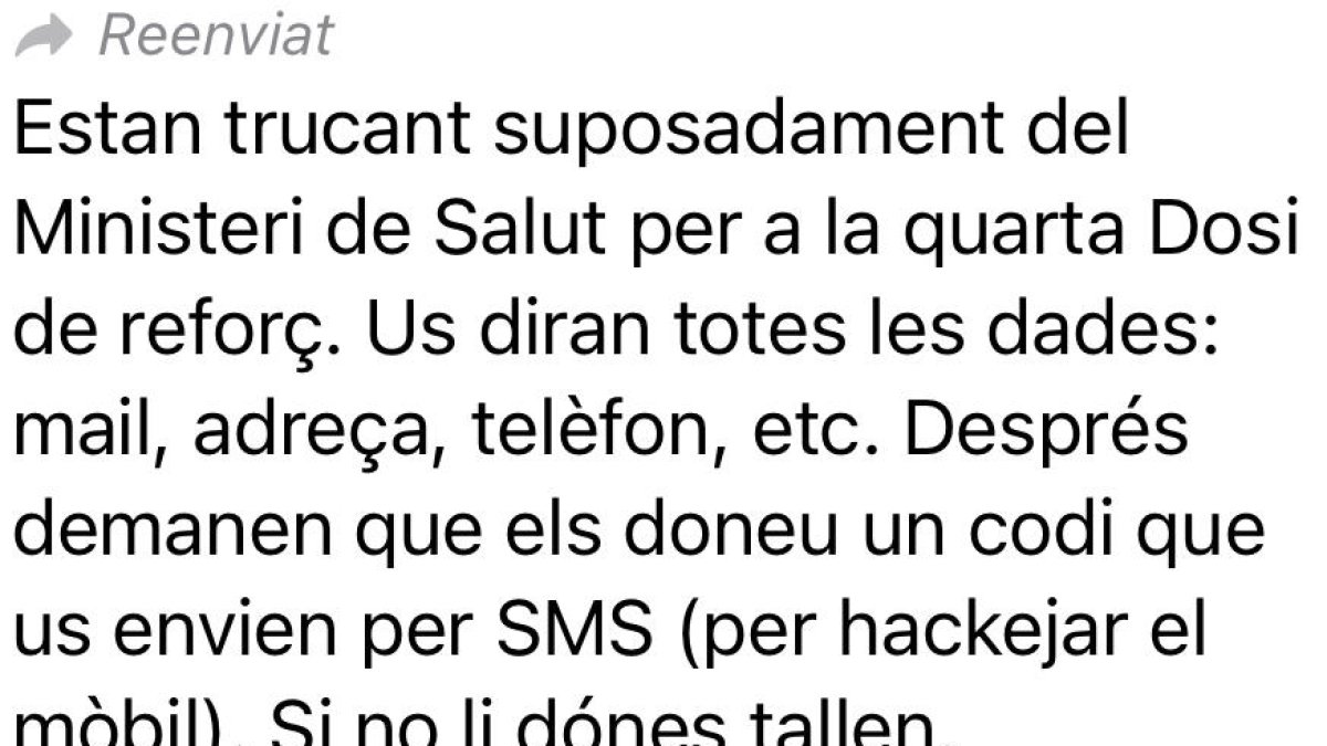 El missatge que està circulant per WhatsApp