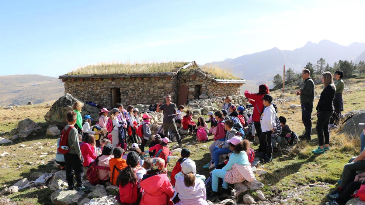 Una seixantena d'escolars visiten l'orri d'Encenrera.