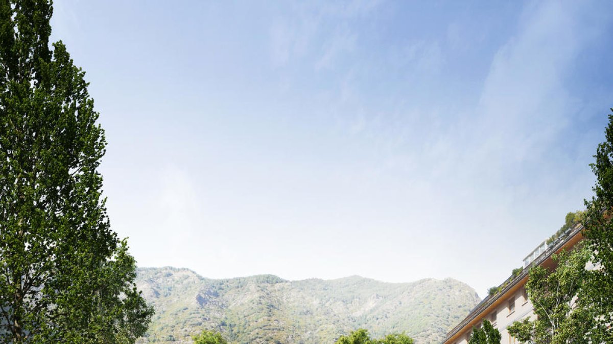 Simulació de l'exterior de la nova seu comercial de la companyia.