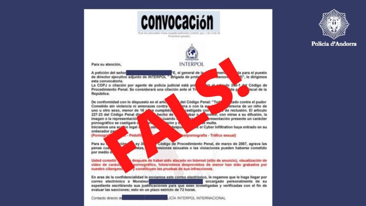 Alerta per correus electrònics suplantant la Interpol