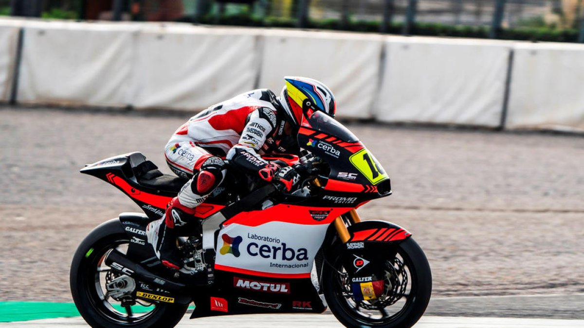 Xavi Cardelús durant la cursa de Moto2, ahir.