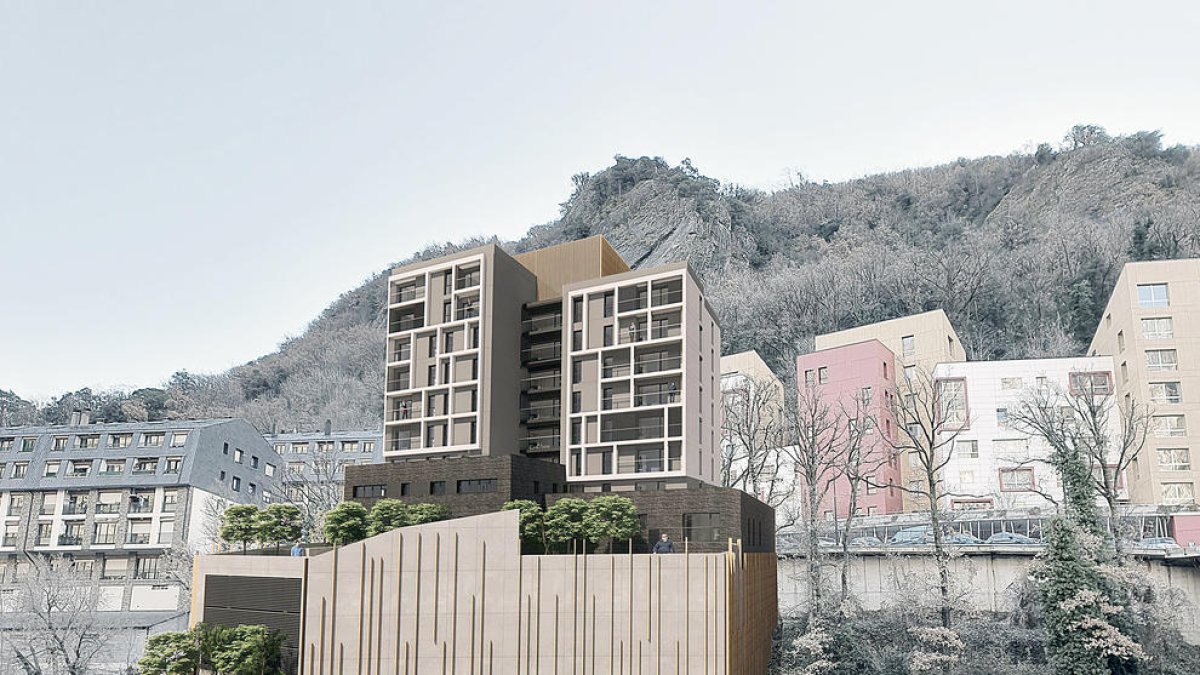 Imatge virtual de l'edifici dels pisos socials de la Borda Nova.