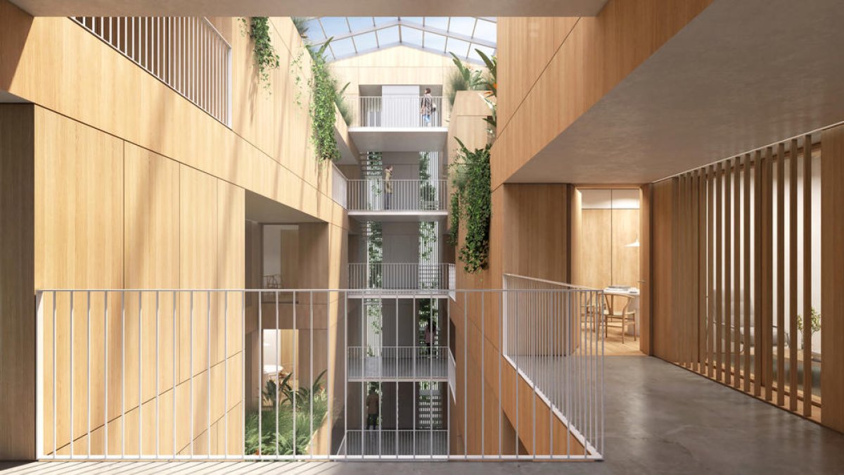 Vista d'una de les galeries interiors de l'immoble.