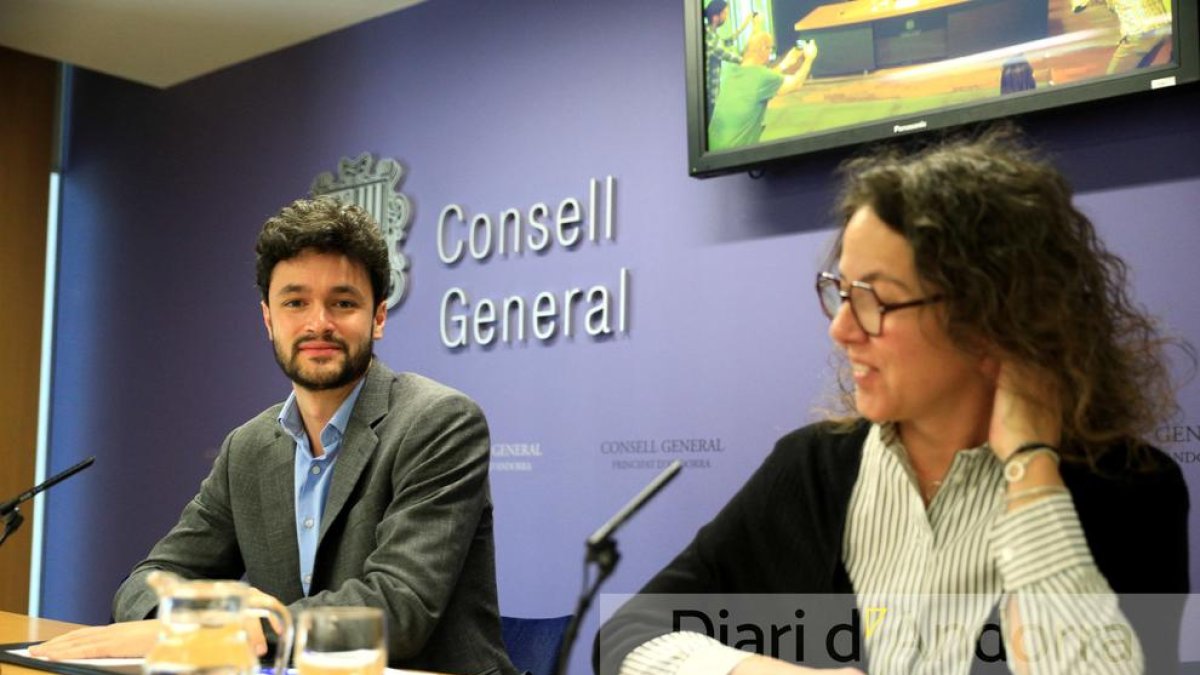 Cerni Escalé i Judith Salazar en la compareixença d'aquesta tarda al Consell
