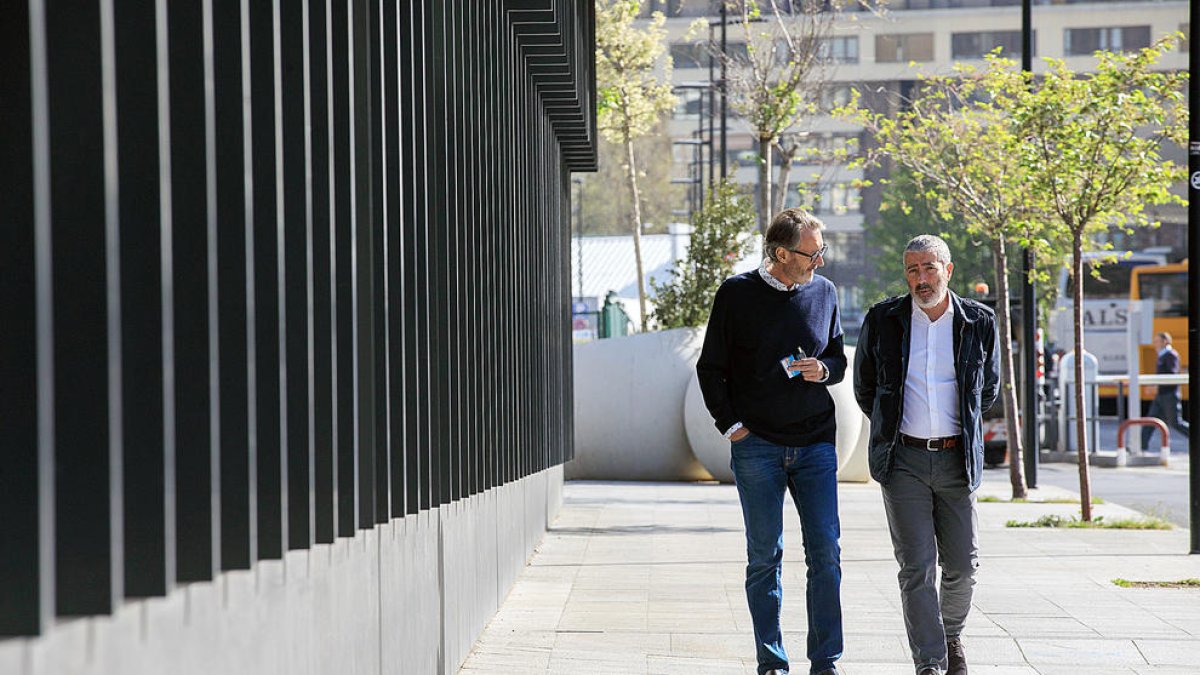 L'exmàxim accionista de BPA Higini Cierco i l'exconseller delegat del banc Joan Pau Miquel, ahir a la Batllia.