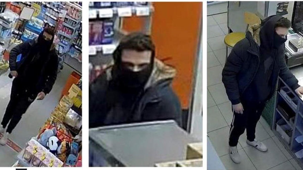 Tres imatges de l'atracador que la policia va fer públiques ahir a la tarda demanant la col·laboració ciutadana.