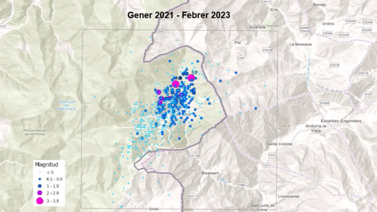 Les magnituds dels terratrèmols registrats entre gener del 2021 i febrer del 2022.