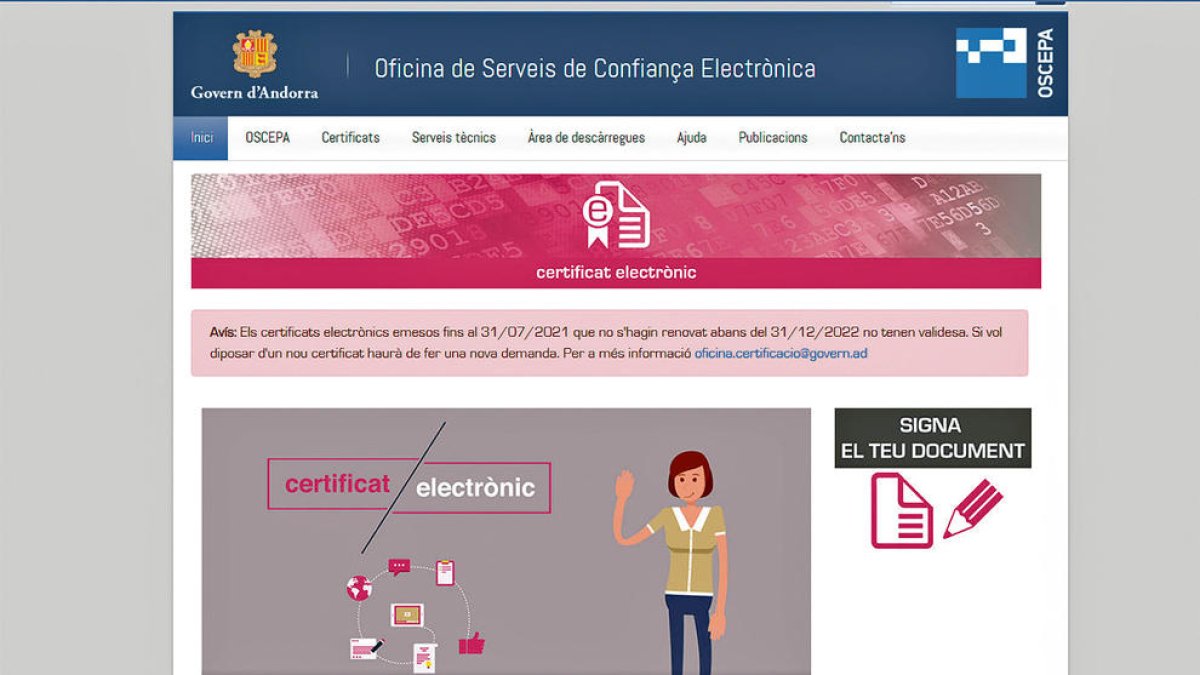 Pàgina web de l'Oficina de Confiança Electrònica.