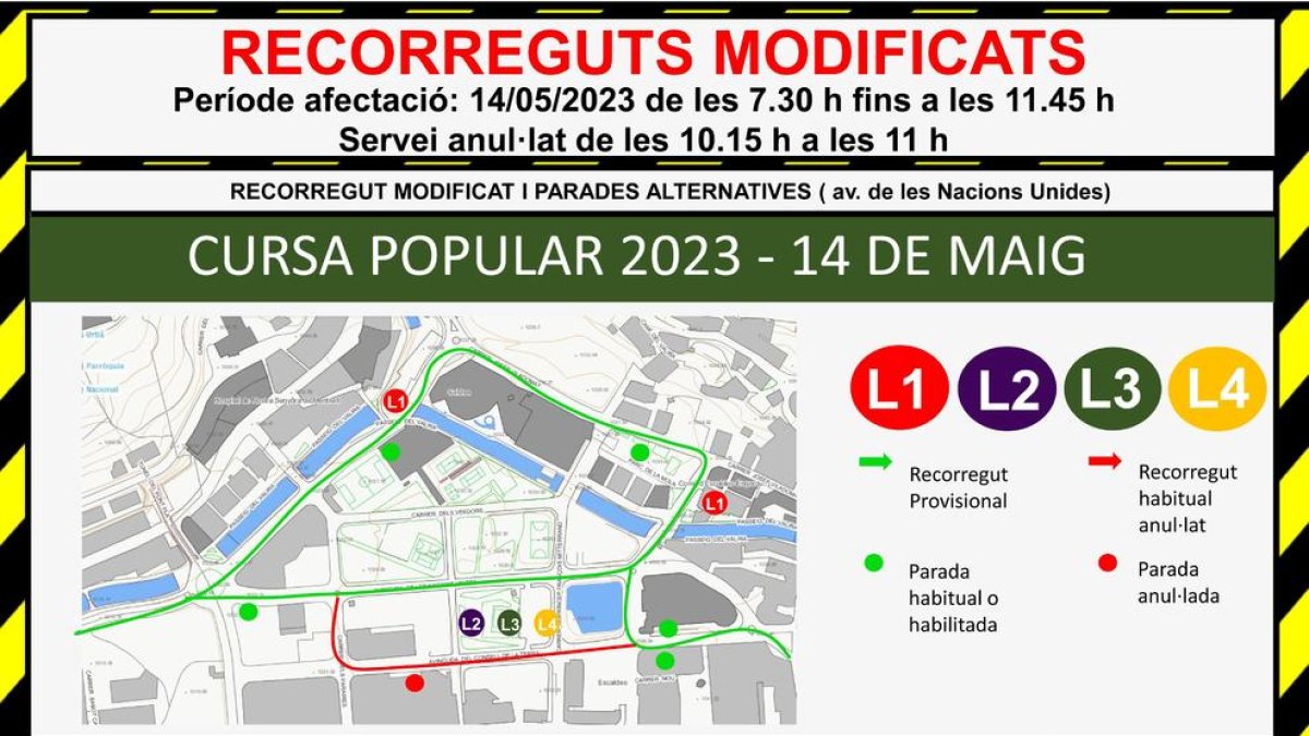 Recorreguts modificats diumenge a les línies de bus per la cursa Illa Carlemany