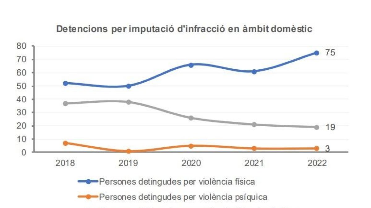 Detencions per imputació d'infracció en àmbit domèstic del 2018 al 2022