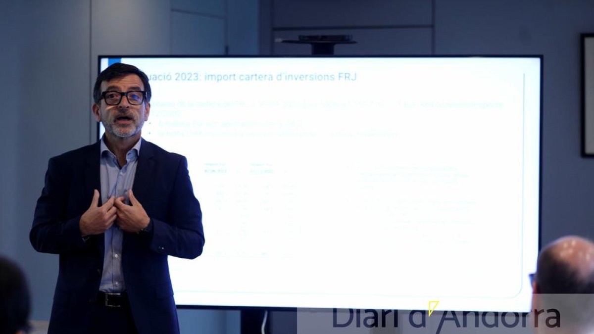 Jordi Cinca en la presentació dels números del Fons de Reserva de Jubilacions aquest matí