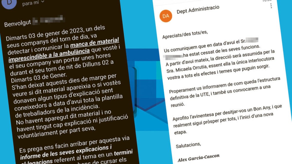 Els dos missatges que van rebre els treballadors.