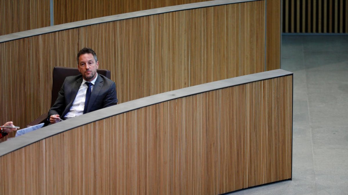 El president del grup parlamentari socialdemòcata, Pere López, al Consell General.