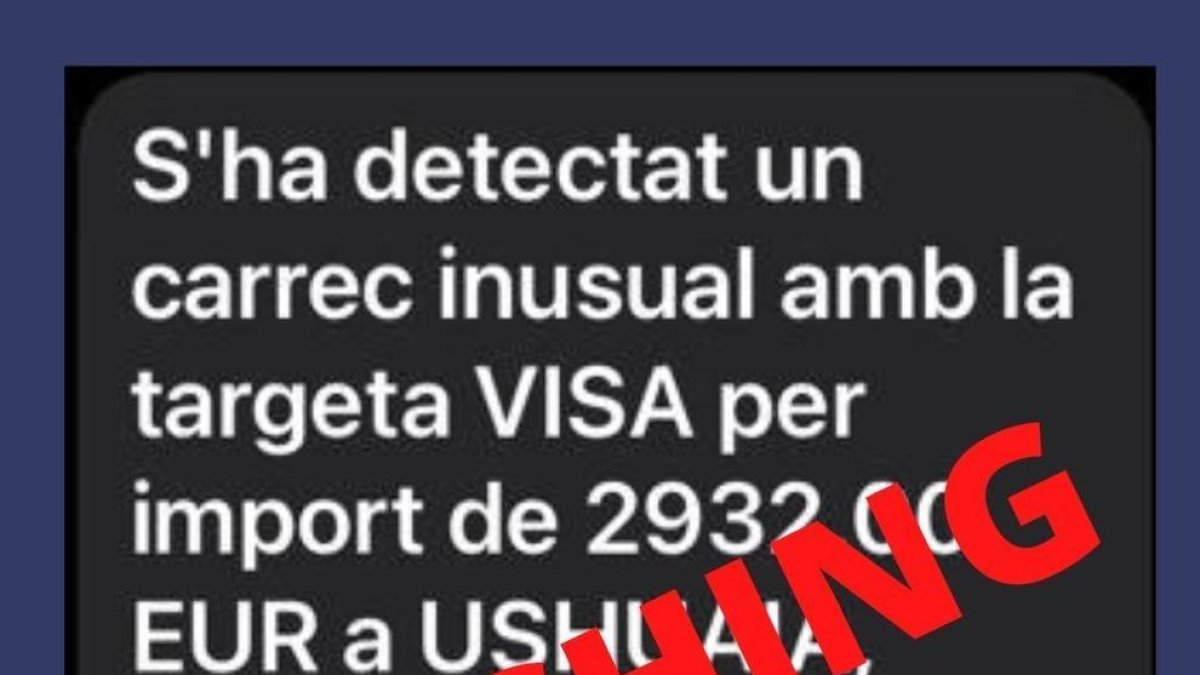 Missatge fraudulent que està arribant a usuaris per obtenir dades bancàries