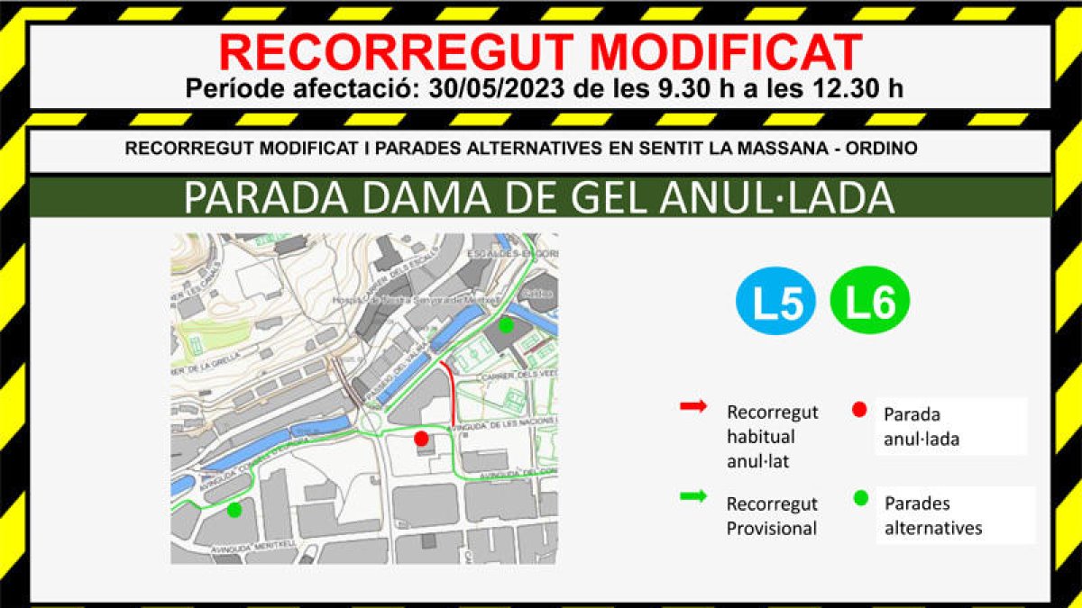 Parades afectades i trajecte alternatiu per la línia 5 i 6 el dimarts al matí