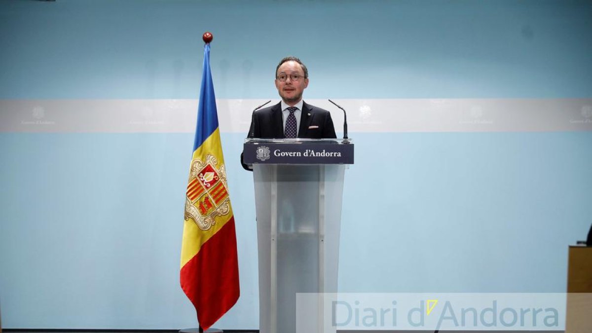 El cap de Govern, Xavier Espot, en la roda de premsa d'aquesta tarda