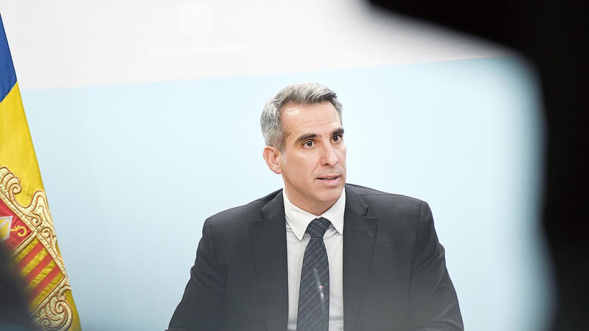 El ministre de Finances i portaveu, Cesar Marquina, a la roda de premsa d'ahir.