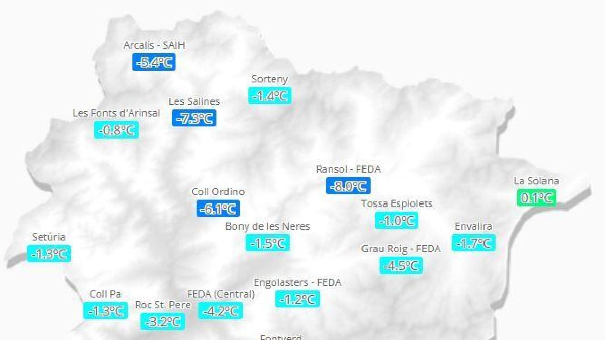 Temperatures registrades aquest matí al país