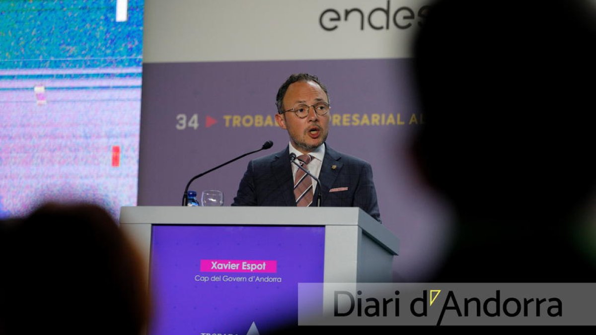 El cap de Govern, Xavier Espot, durant el discurs a la cloenda de la Trobada Empresarial al Pirineu