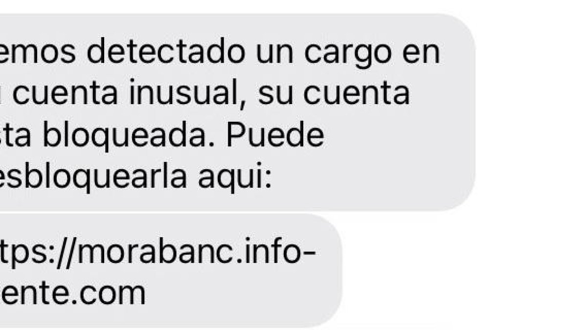 Missatge fraudulent que estan rebent els clients de MoraBanc avui