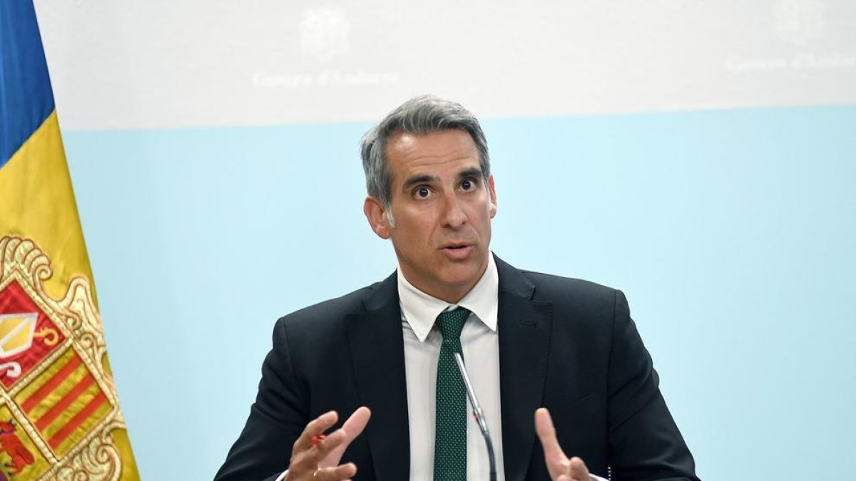 El ministre de Finances i Portaveu en funcions, Cesar Marquina en la roda de premsa d'avui
