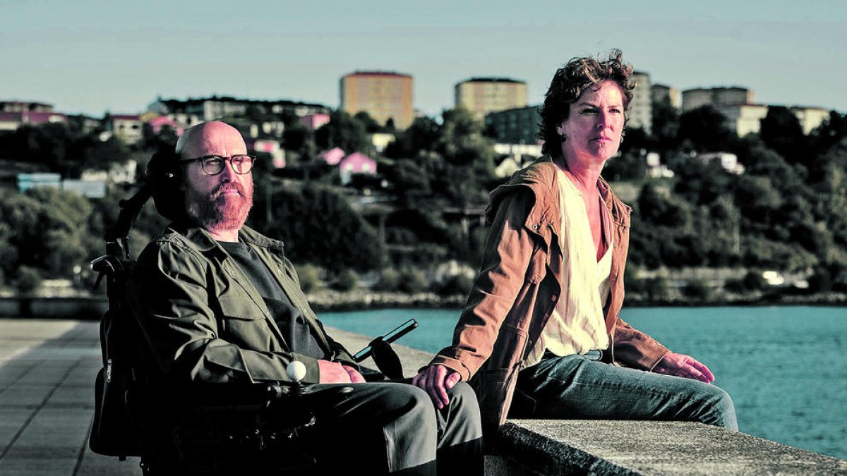 Mònica López i Javier Cámara, durant la gravació.