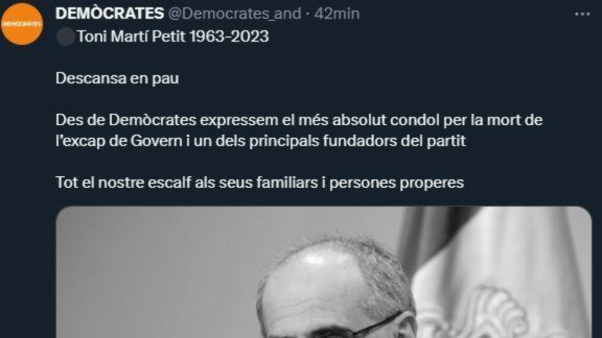 Missatge de Demòcrates a les xarxes per la defunció de Martí