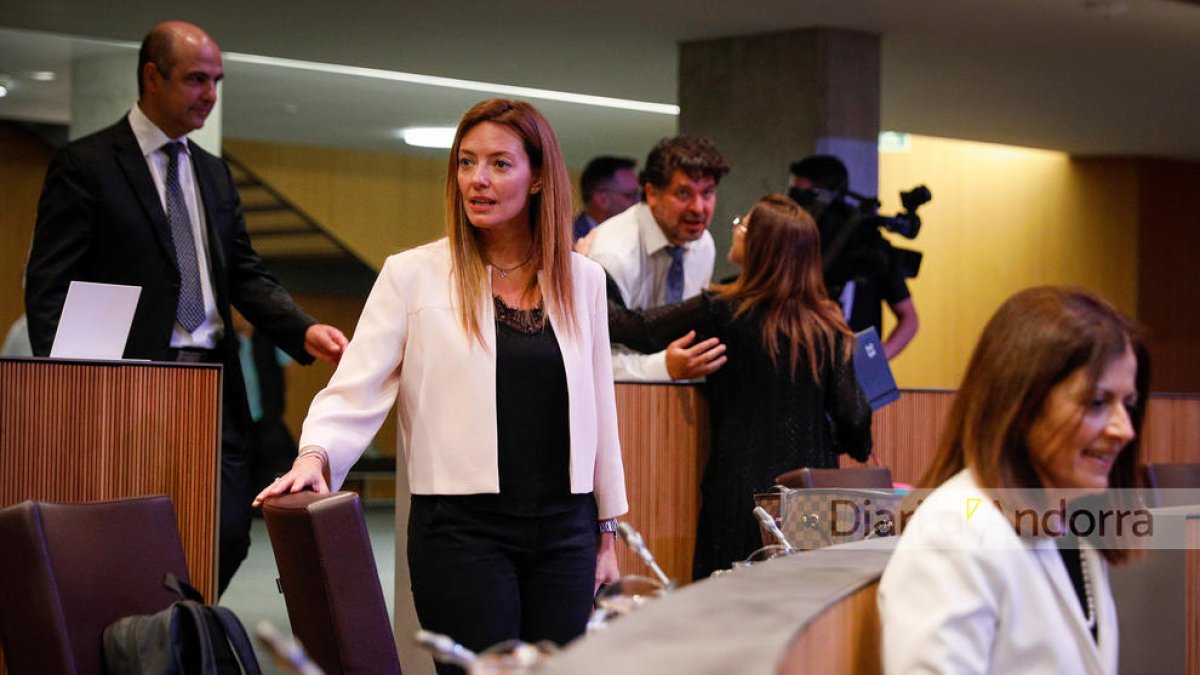 La ministra de Salut, Helena Mas, entrant a l'hemicicle per a la sessió de control al Govern.