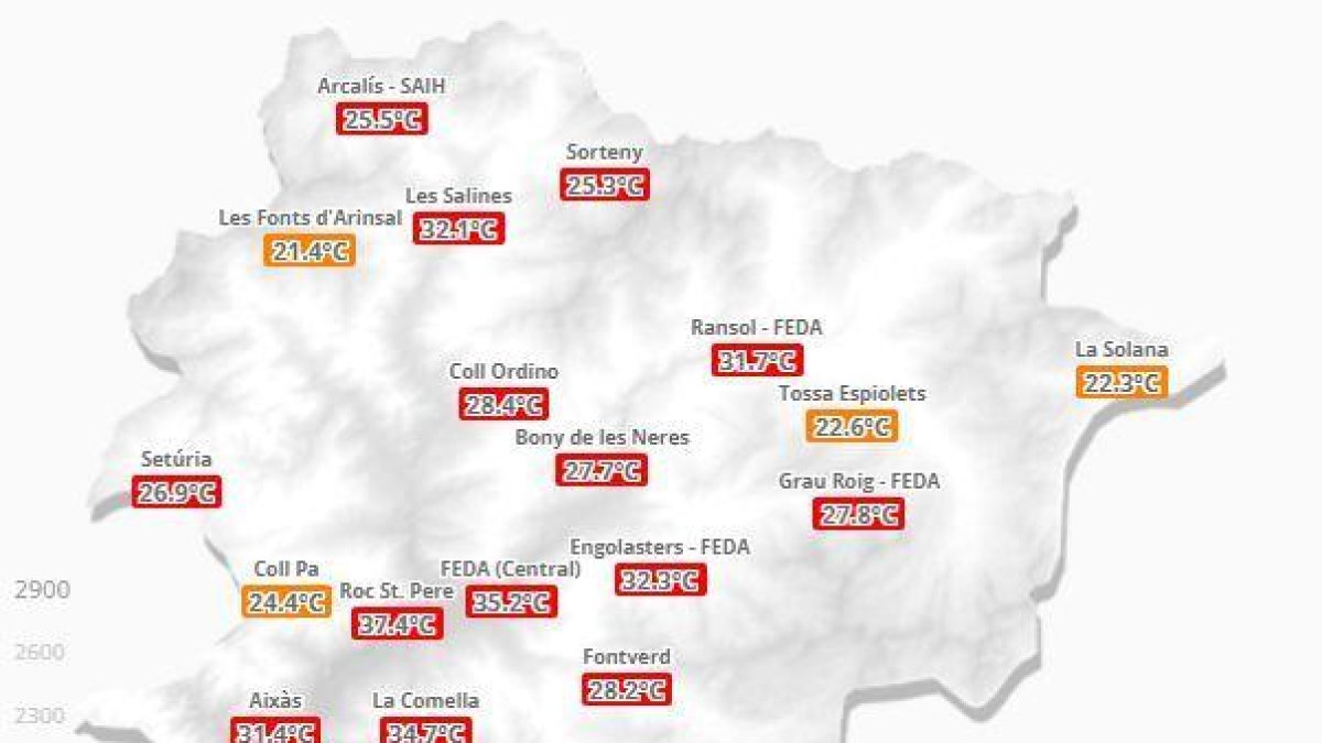 Mapa de temperatures a les 16 hores