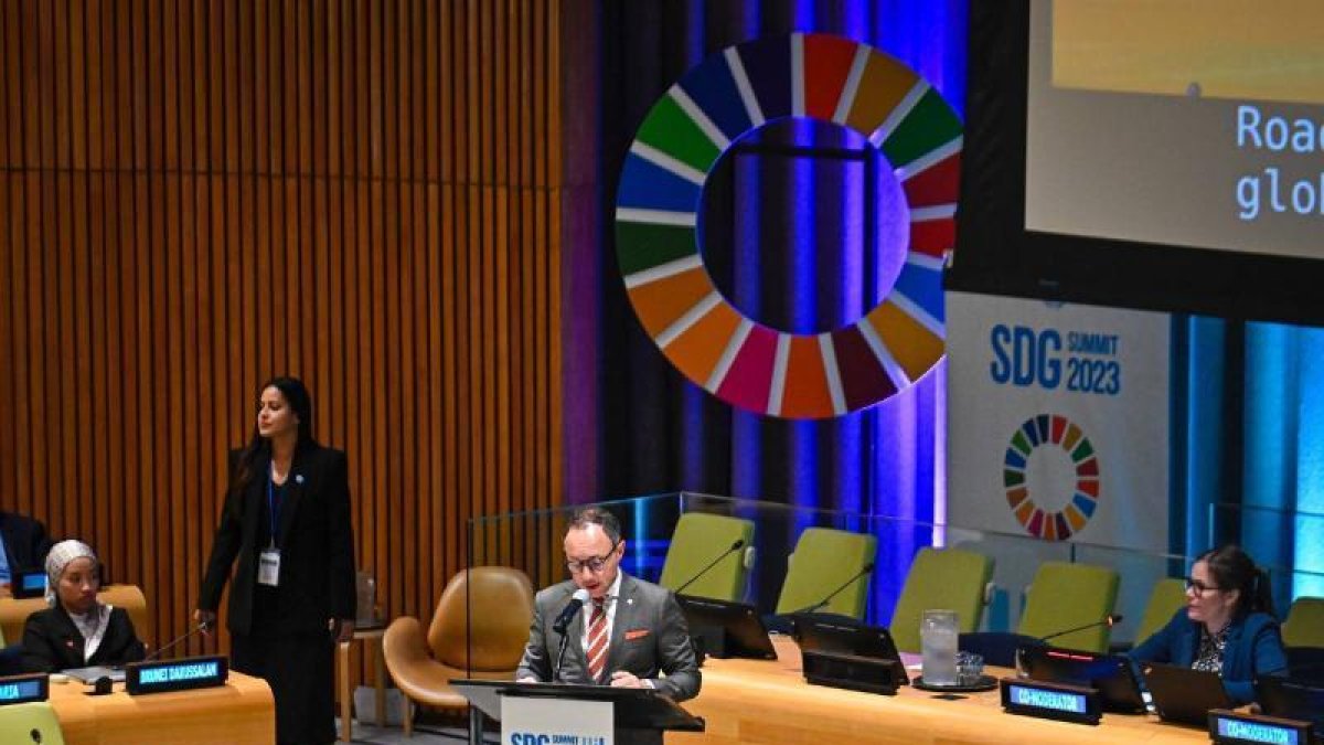 Xavier Espot en la intervenció a la Cimera d'Objectius de Desenvolupament Sostenible a Nova York