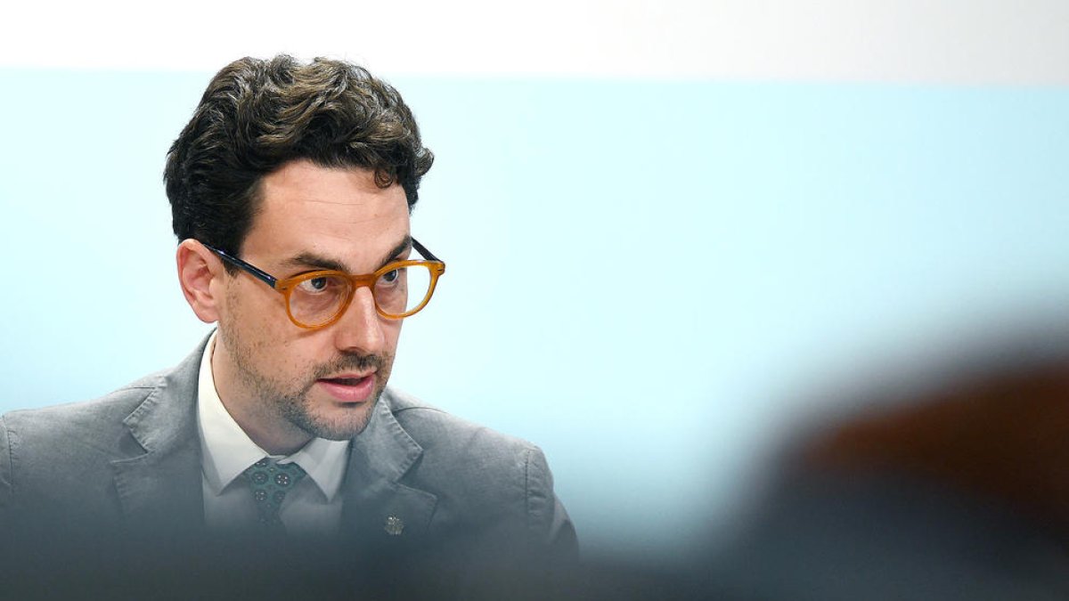 El ministre portaveu, Guillem Casal, durant la roda de premsa d'ahir.