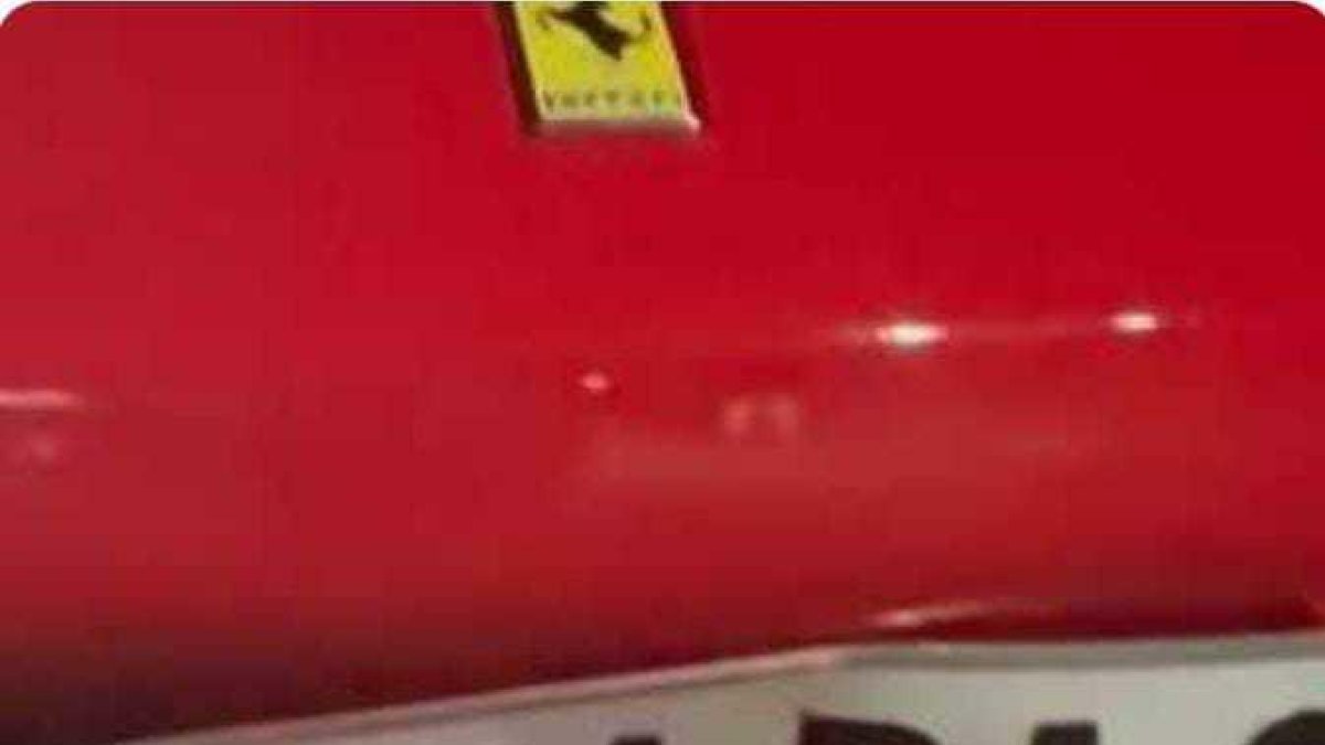 Imatge de la matrícula abonyegada per l'impacte amb un gat