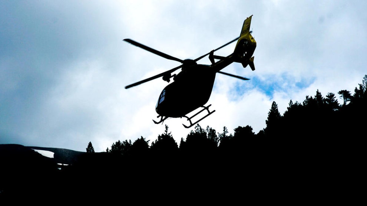 Un helicòpter sobrevolant una zona boscosa.