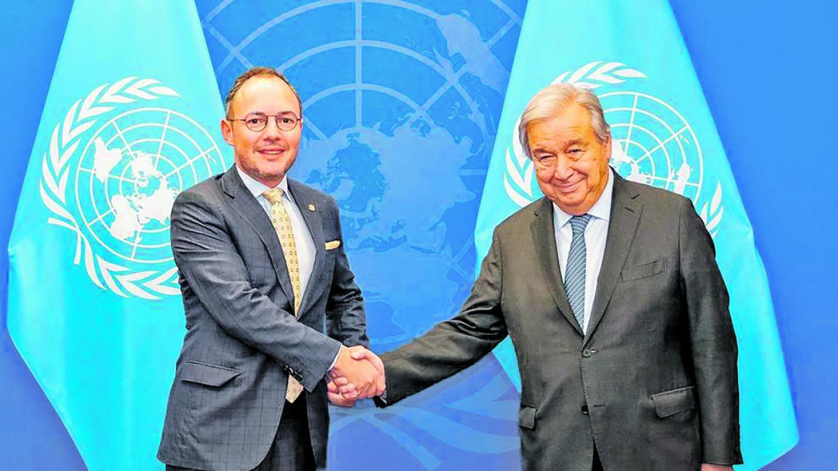 El cap de Govern, Xavier Espot i el secretari general de les Nacions Unides, António Guterres 