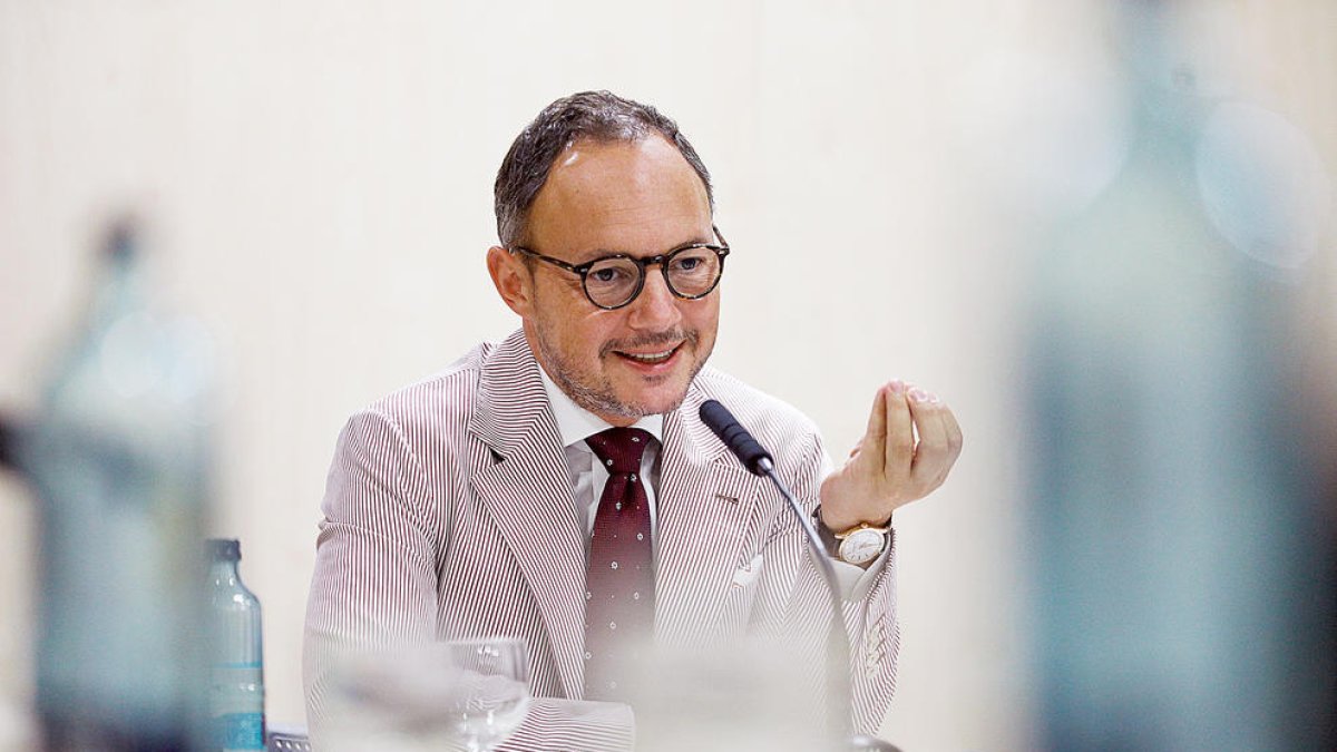 El cap de Govern, Xavier Espot, durant la compareixença amb els mitjans de comunicació.