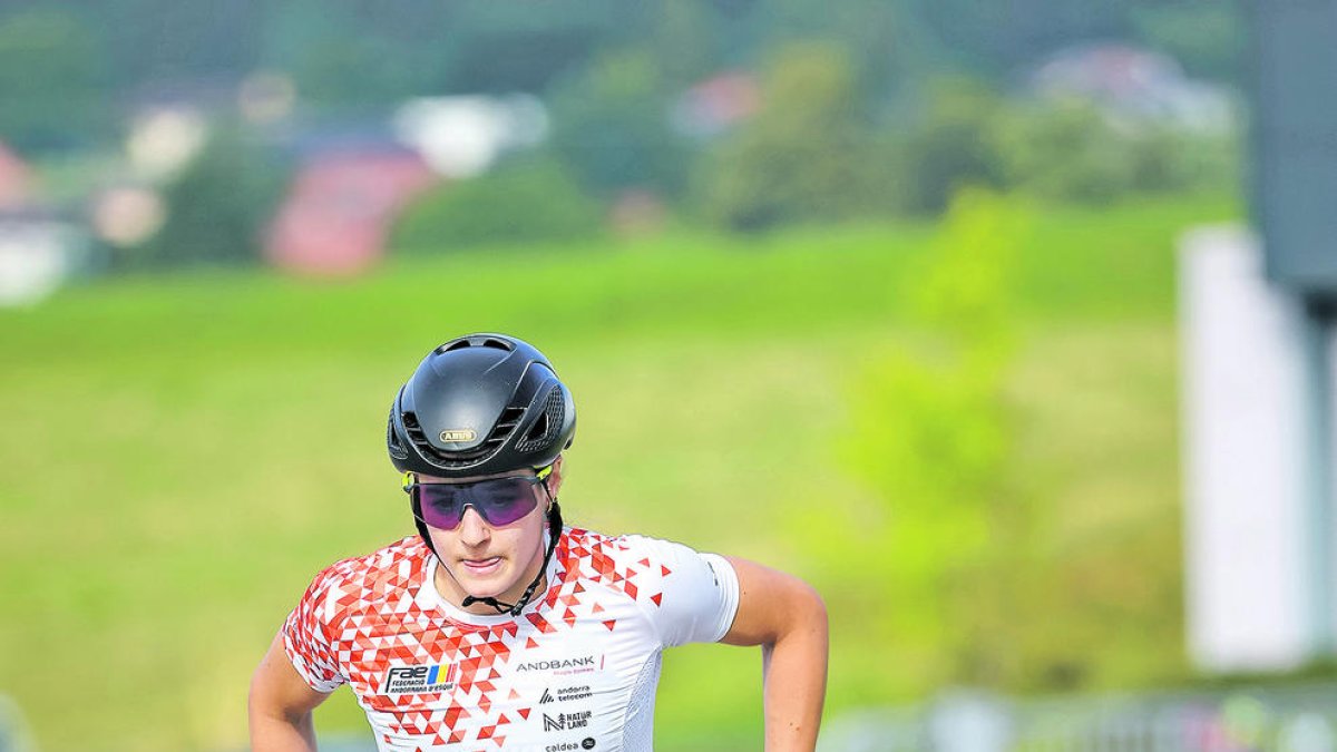 Del Rio durant una cursa de roller a Suïssa.