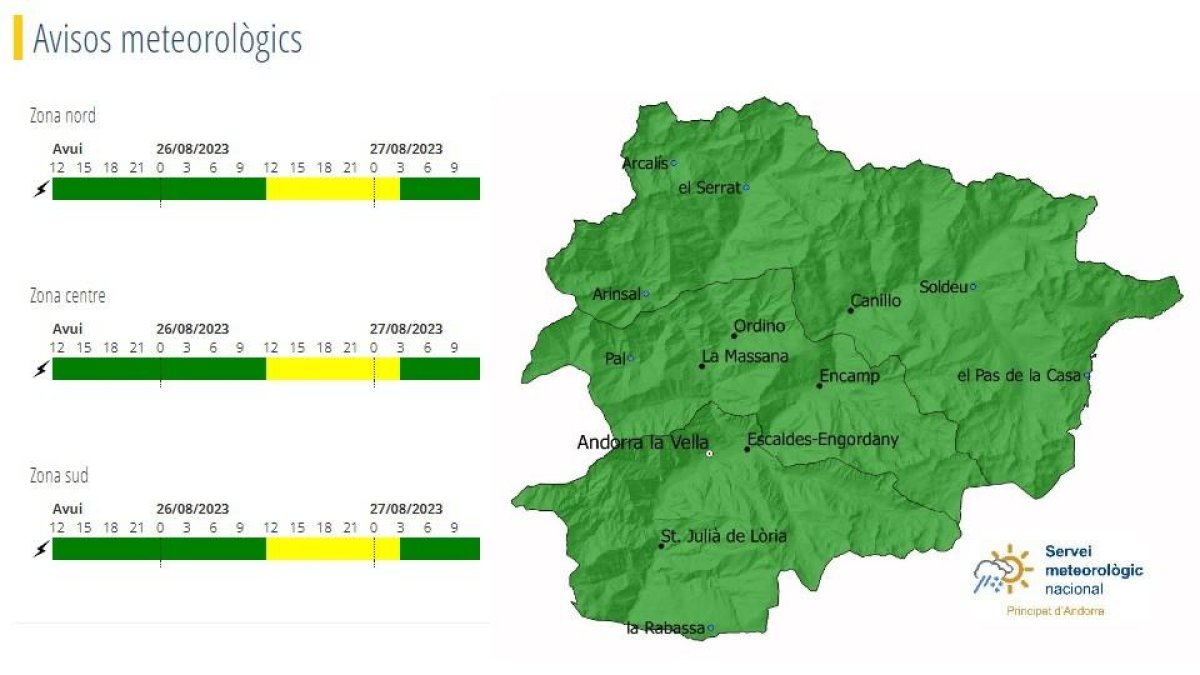 Avís groc per tempestes demà al migdia i fins diumenge