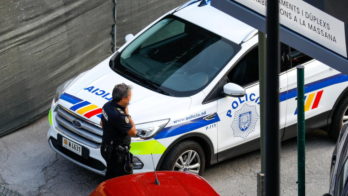 Un agent i un cotxe de la policia.