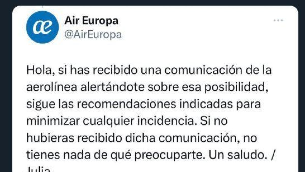 Avís de l'aerolínia Air Europa als clients