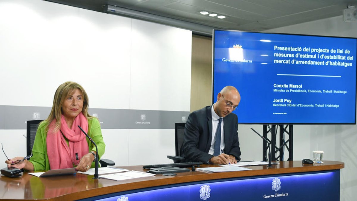 La ministra Conxita Marsol i el secretari d'Estat Jordi Puy han presentat les mesures de l'habitatge per al 2024