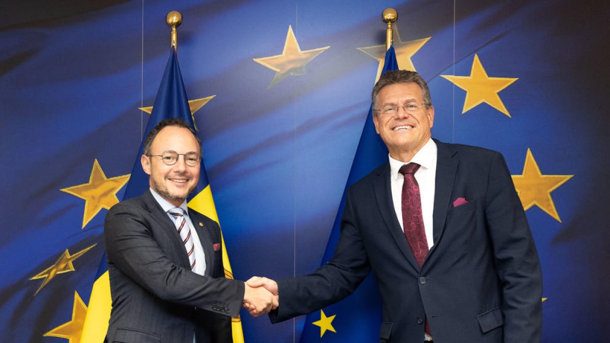 Xavier Espot, i el vicepresident Executiu de la Comissió Europea, Maroš Šefčovič