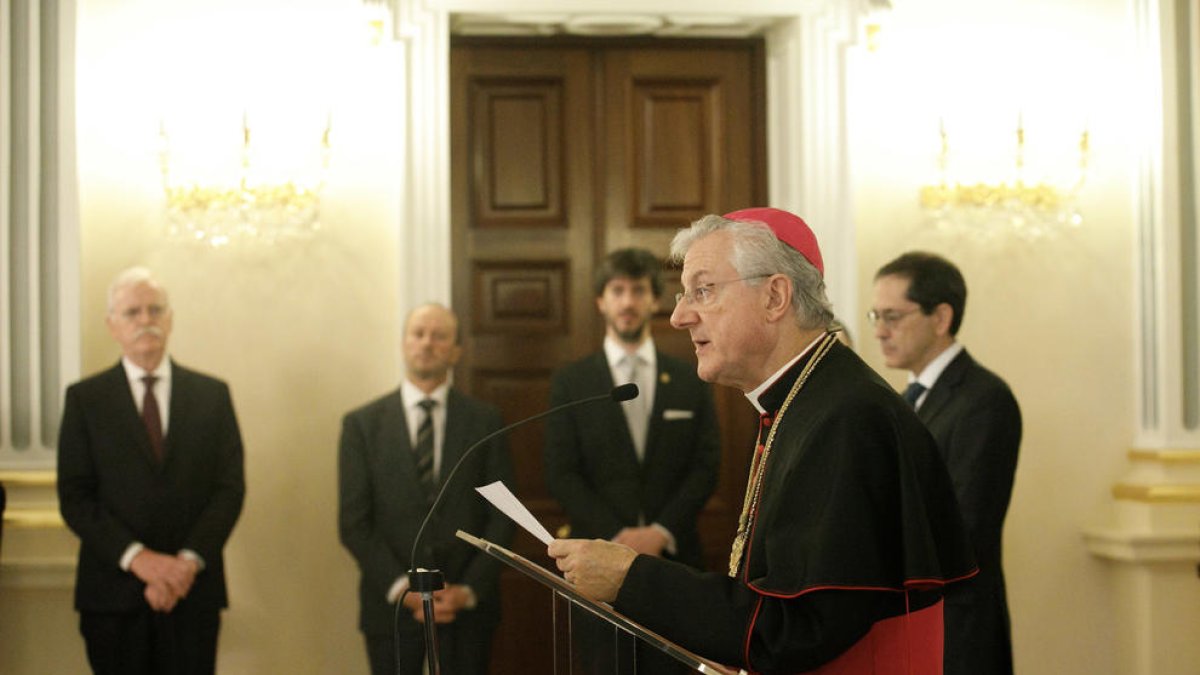 El copríncep episcopal, Joan-Enric Vives, en la trobada d'avui