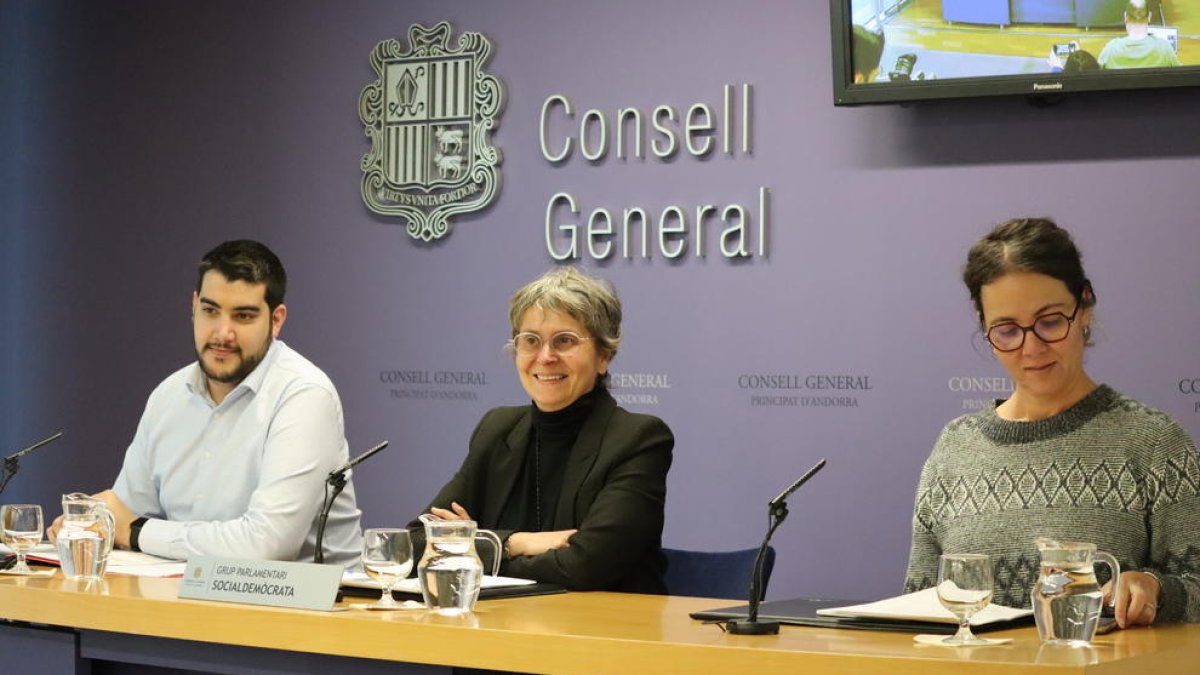 El grup parlamentari socialdemòcrata presentant avui les esmenes al Projecte de llei del pressupost per a l'exercici del 2024.